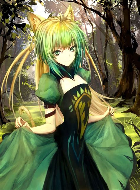 cute green anime|green hair black anime girl.